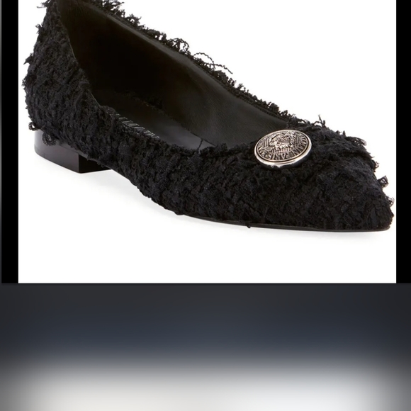 Balmain 39 Jolie Tweed Medallion Ballet Flats black textured designer w logo - Picture 4 of 4